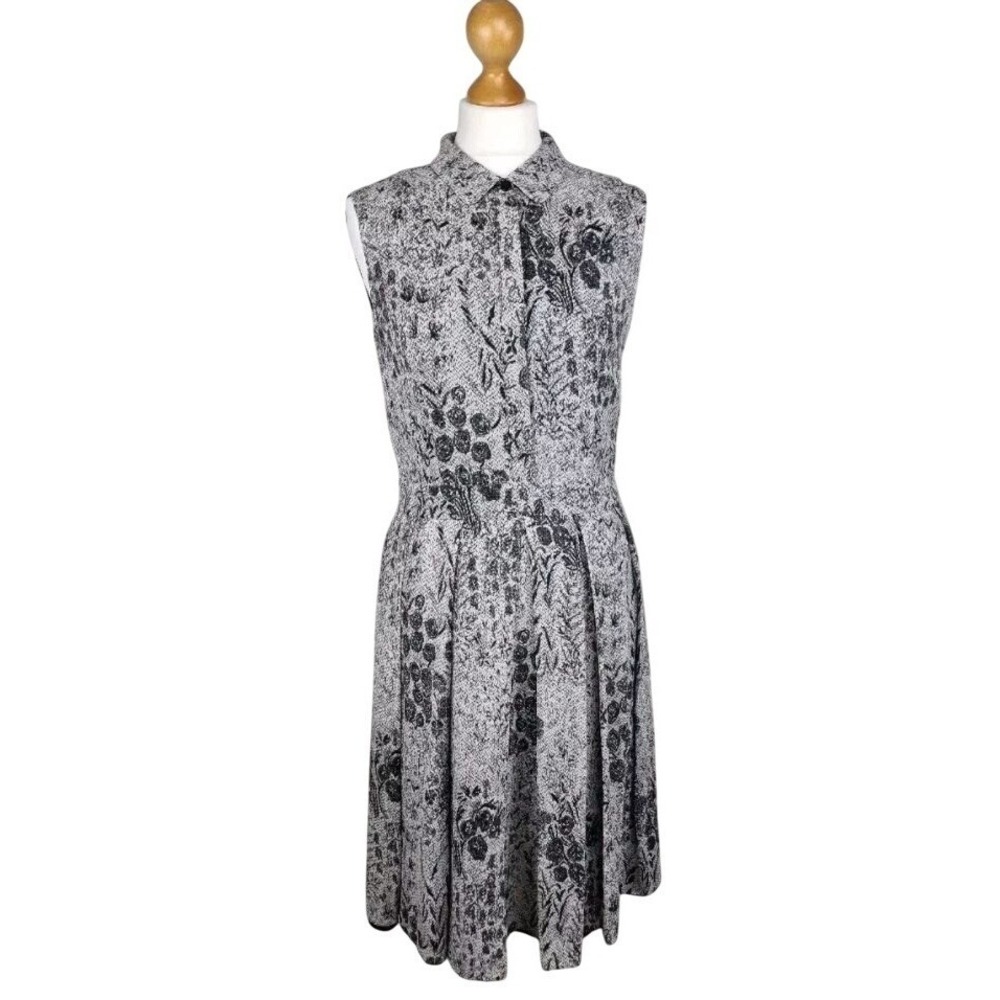 Hobbs London 100% Silk A-Line Midi‎ Dress Sleeveless Botanical Snakeskin US 4